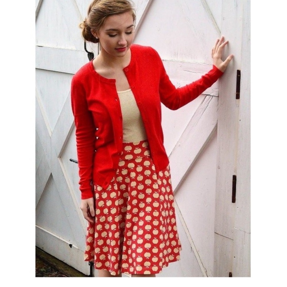 Effie’s Heart red apple skirt retro pinup novelty print - cream red stretchy L - Picture 2 of 6